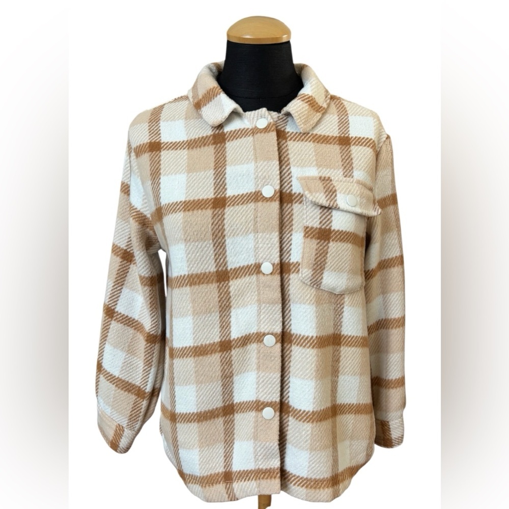 Cat & Jack Girls Tan Plaid Shacket Flannel Jacket Size L 10/12